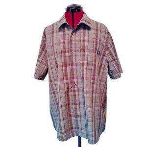 Spyder Mens Large L Short Sleeve Plaid Button Front Shirt Green Tech Performance